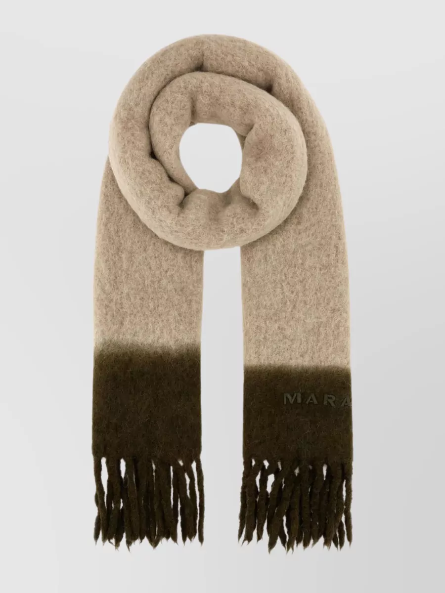 Shop Isabel Marant Alpaca Blend Scarf With Embroidered Hemlines And Fringed Edges In Brown