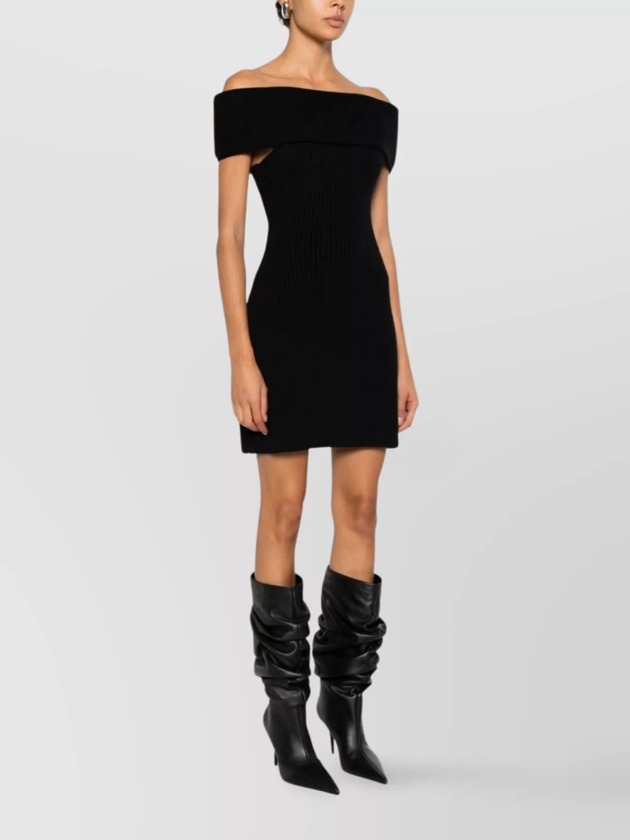 Givenchy Off-The-Shoulder Ribbed Knee Length Dress