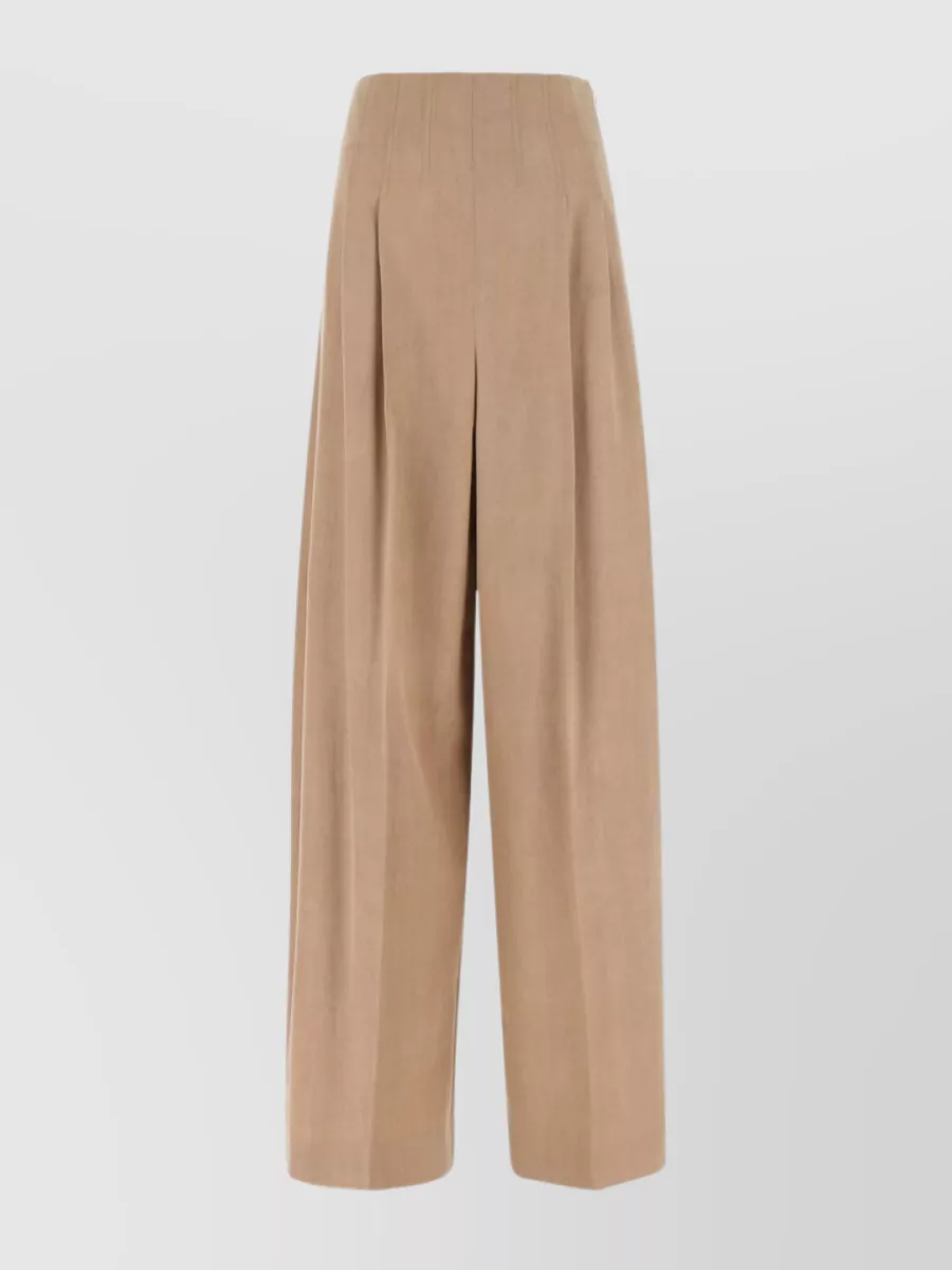 Shop Chloé Wide-leg Wool Pant With High Waist And Pleated Front In Brown