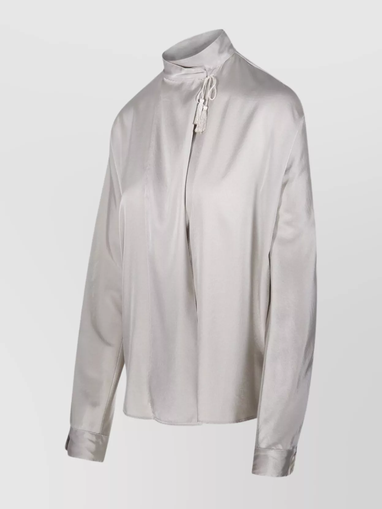 Forte Forte Satin Tassel Neck Long Sleeve Top