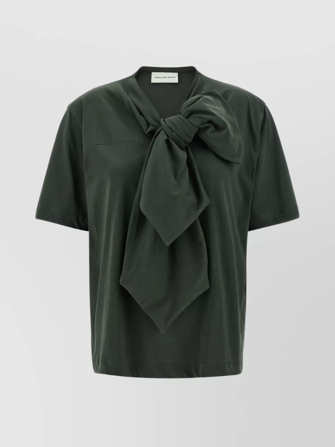 Dries Van Noten Bow Detail Crew Neck Short Sleeve Top In Green