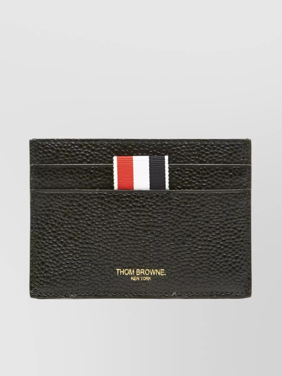 Shop Thom Browne Leather Cardholder Logo Grosgrain Loop In Black