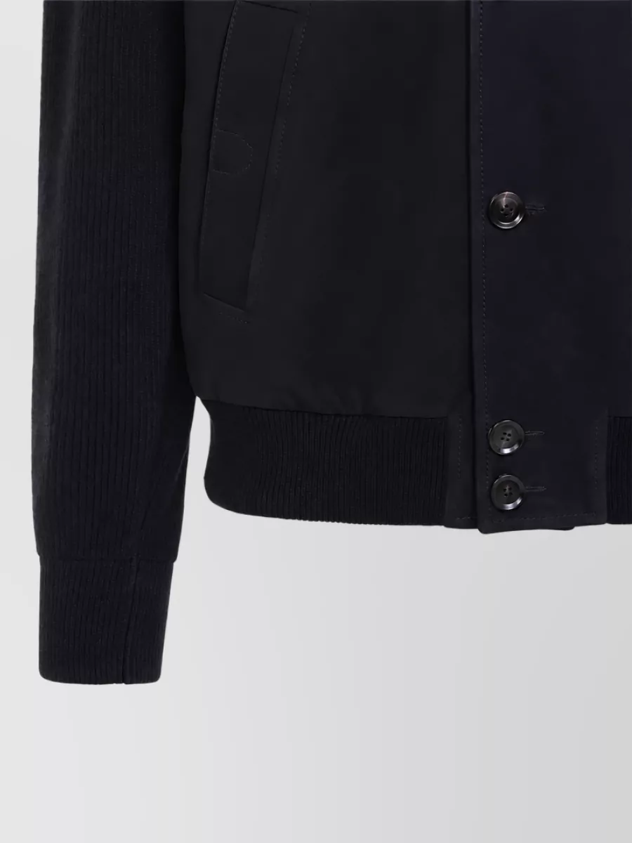 Brioni Leather Ribbed-Collar Single-Breasted Jacket