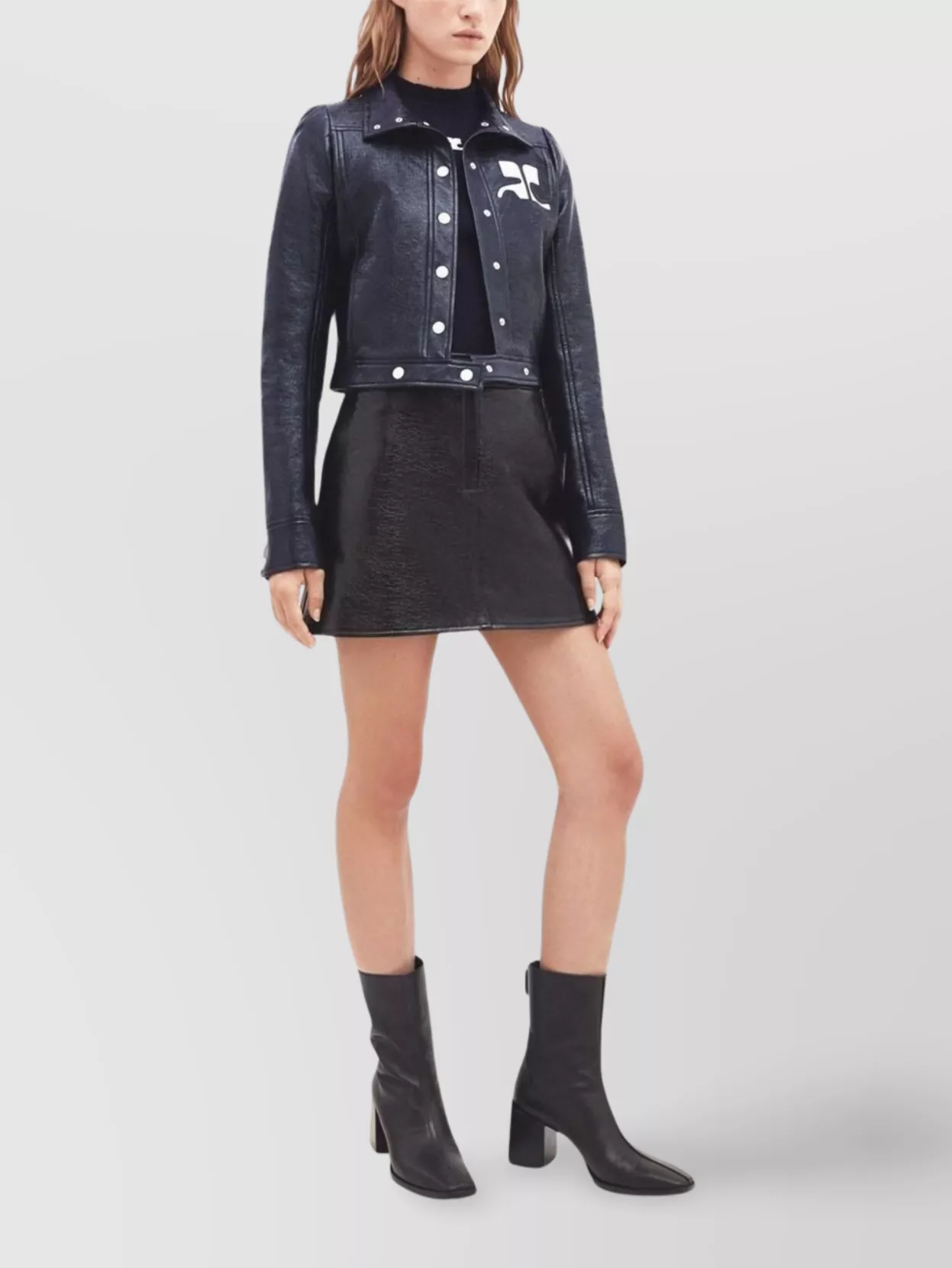 Courrèges Cropped Long Sleeve Stretch Cotton Blazer