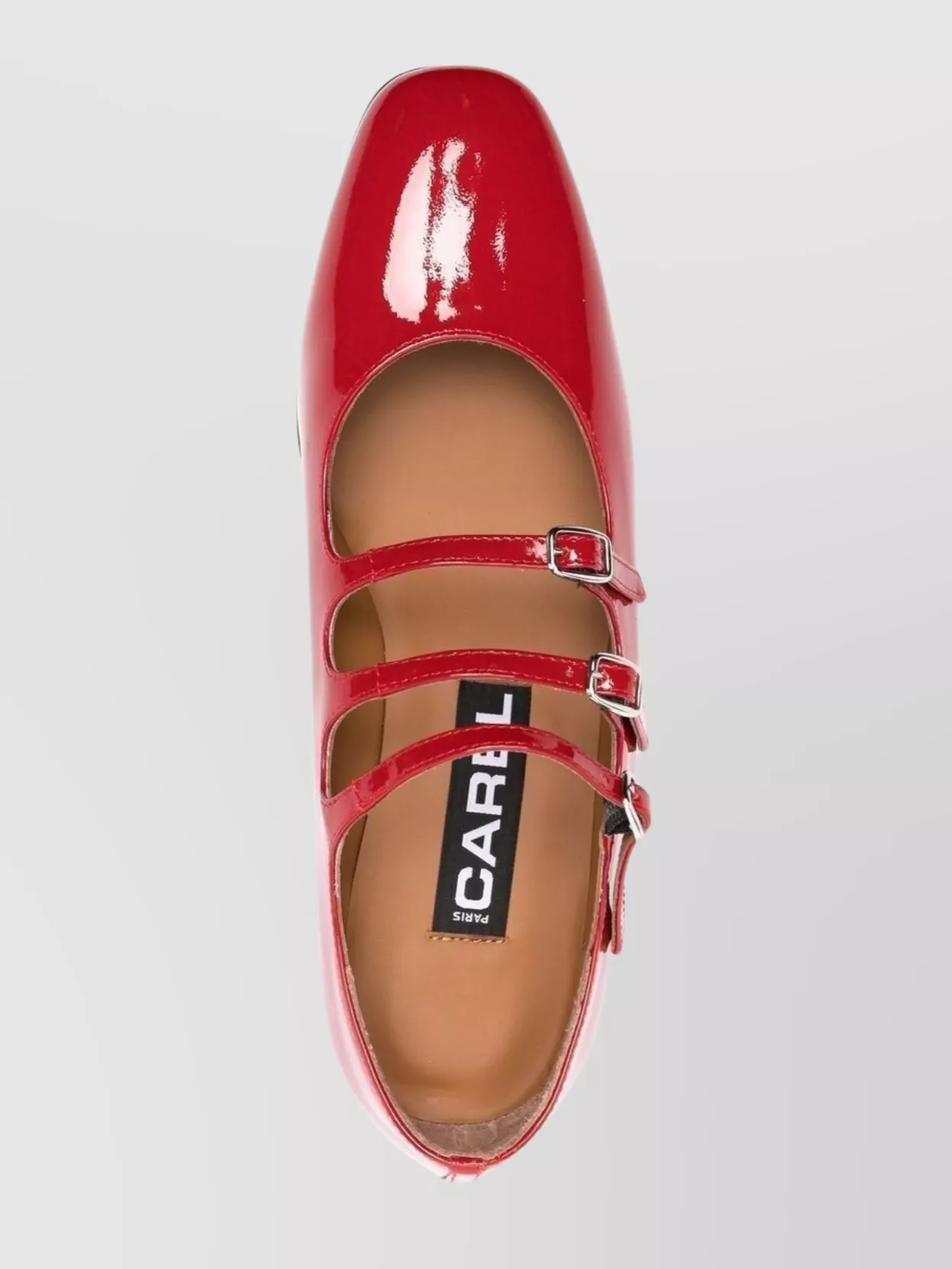 Carel Paris Square Toe Triple Strap Patent Pumps In Red