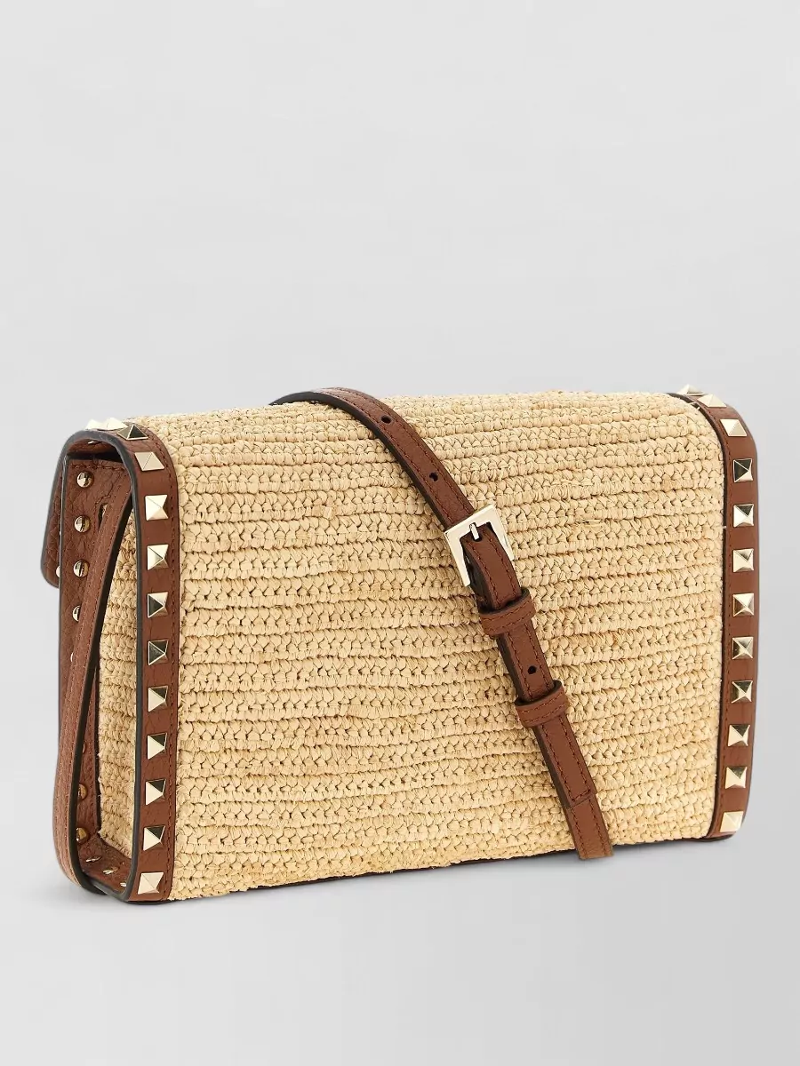 Valentino Garavani Rockstud Spike Small Straw Clutch Bag