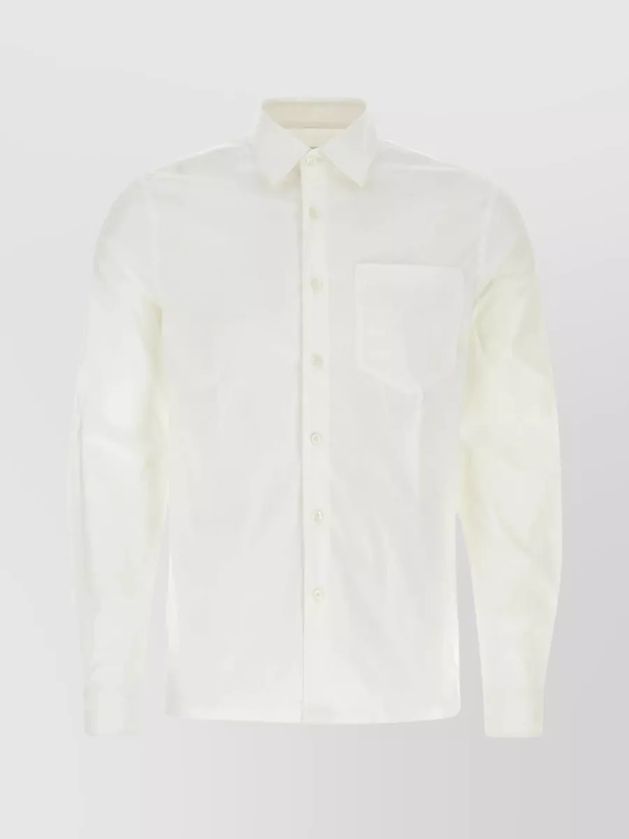 Shop Prada Tailored Cotton Blend Shirt In White