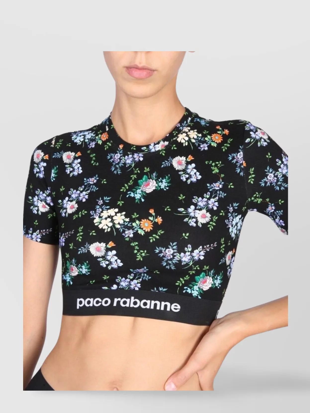 Shop Rabanne Cropped Floral Print Stretch Top