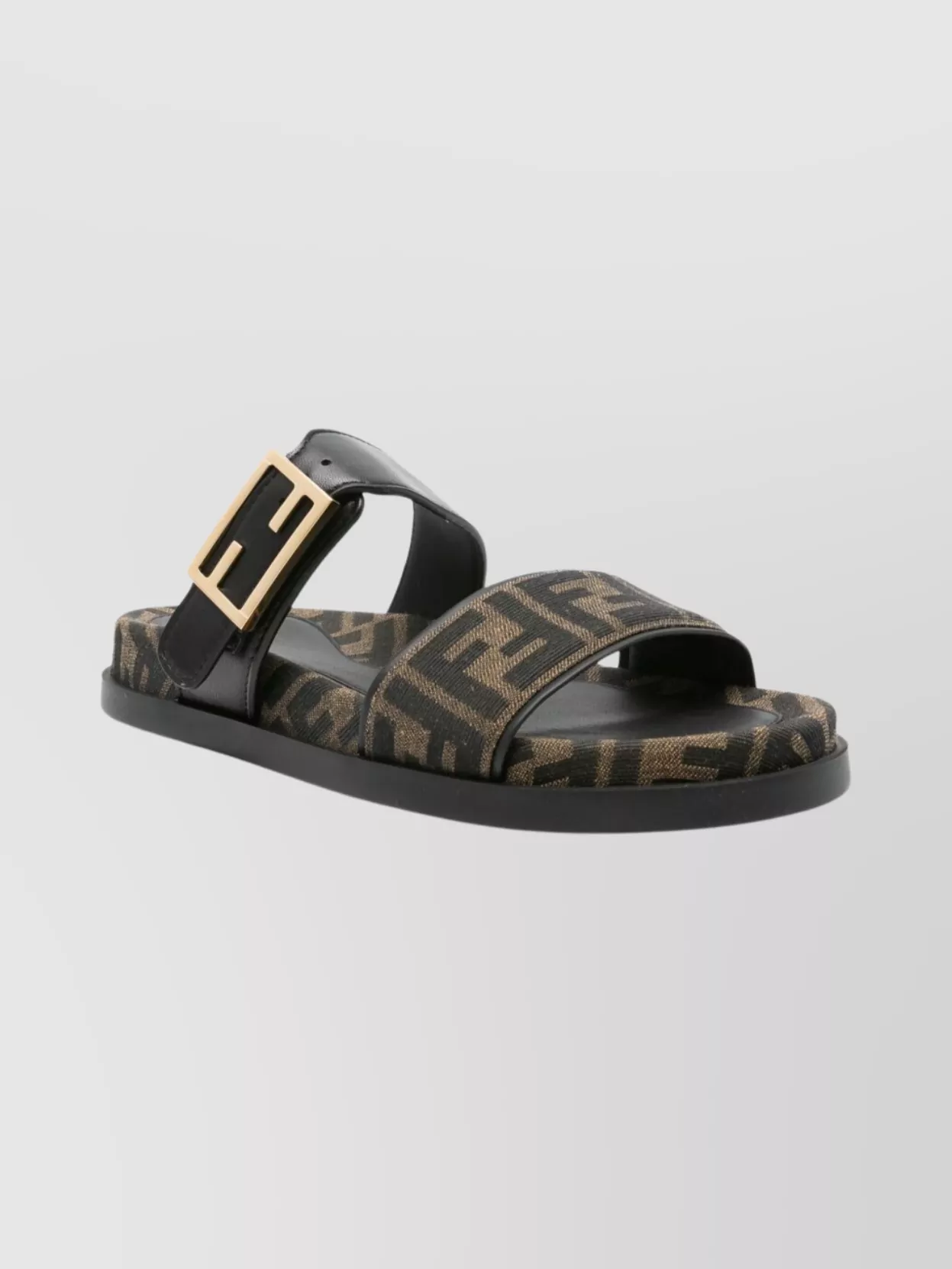 Fendi Leather Sandals With Double Strap And Buckle In Black