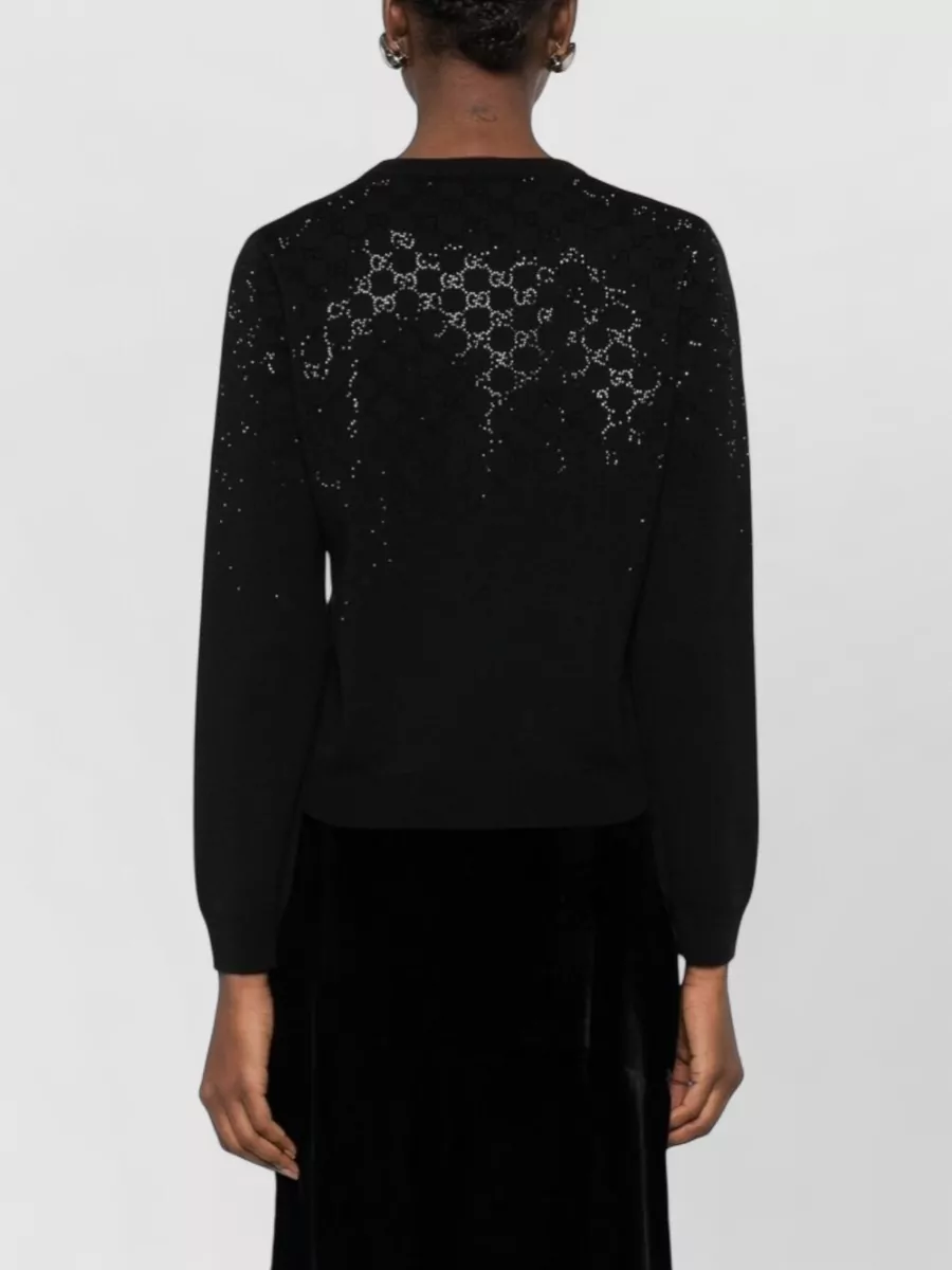 Gucci Wool Ribbed Crystal-Embellished Crew-Neck Cardigan