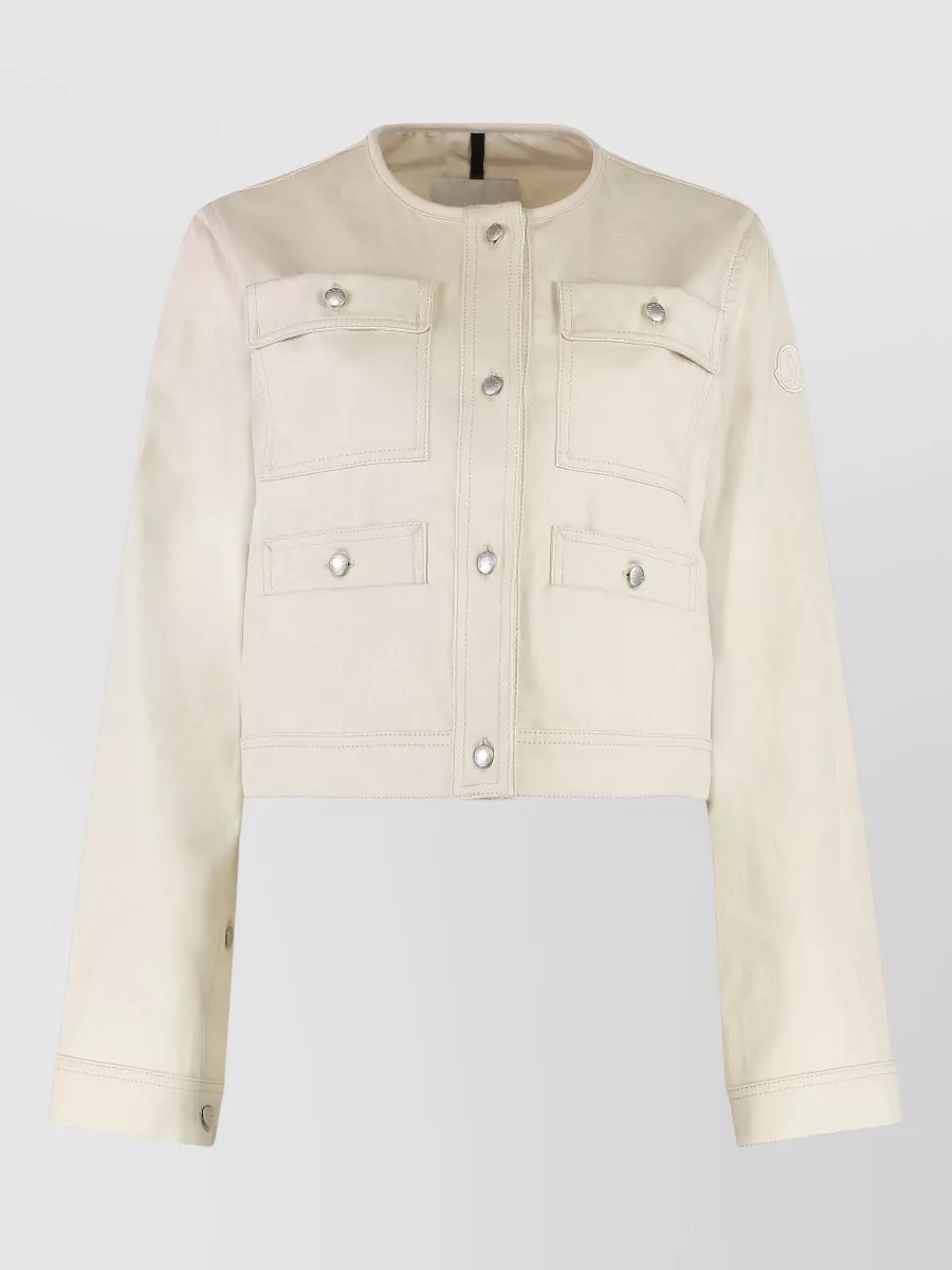 Moncler Chatel Cotton Linen Blend Round Neck Jacket In Neutral