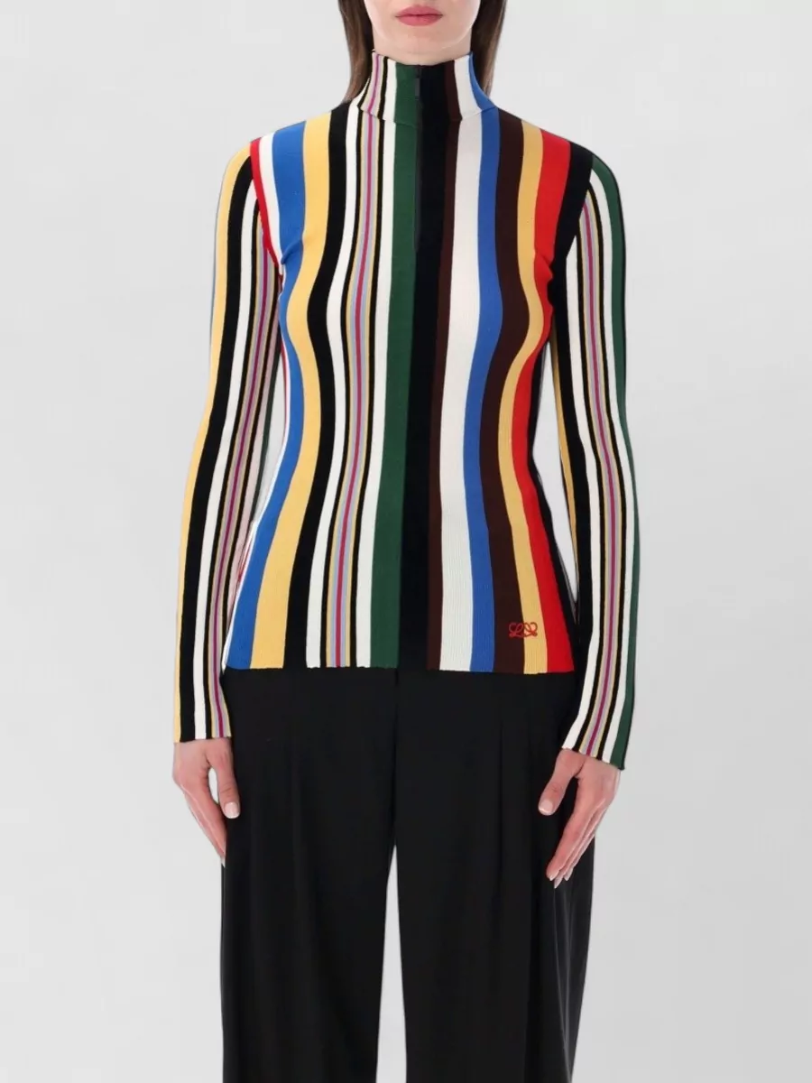 Loewe Ribbed striped high-neck long-sleeve knitted top