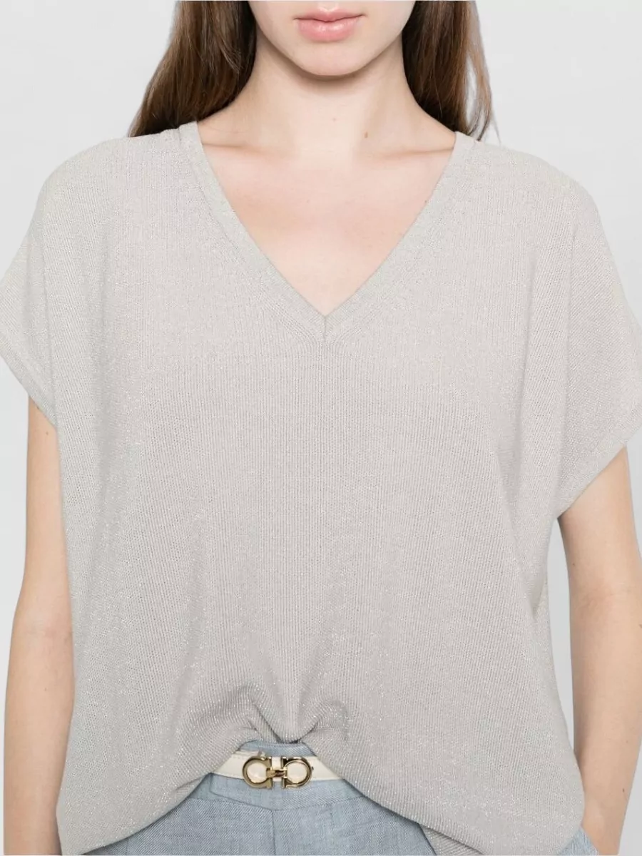 Fabiana Filippi Cotton V-Neck Short-Sleeve Knitted Blouse