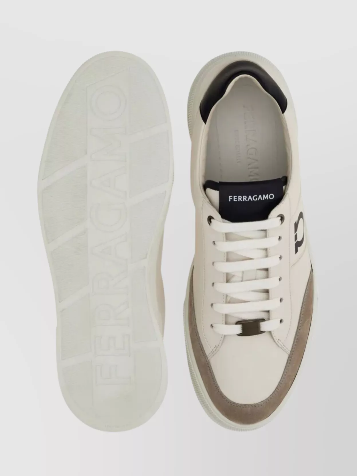 Ferragamo Leather And Suede Sneaker With Gancini Detail