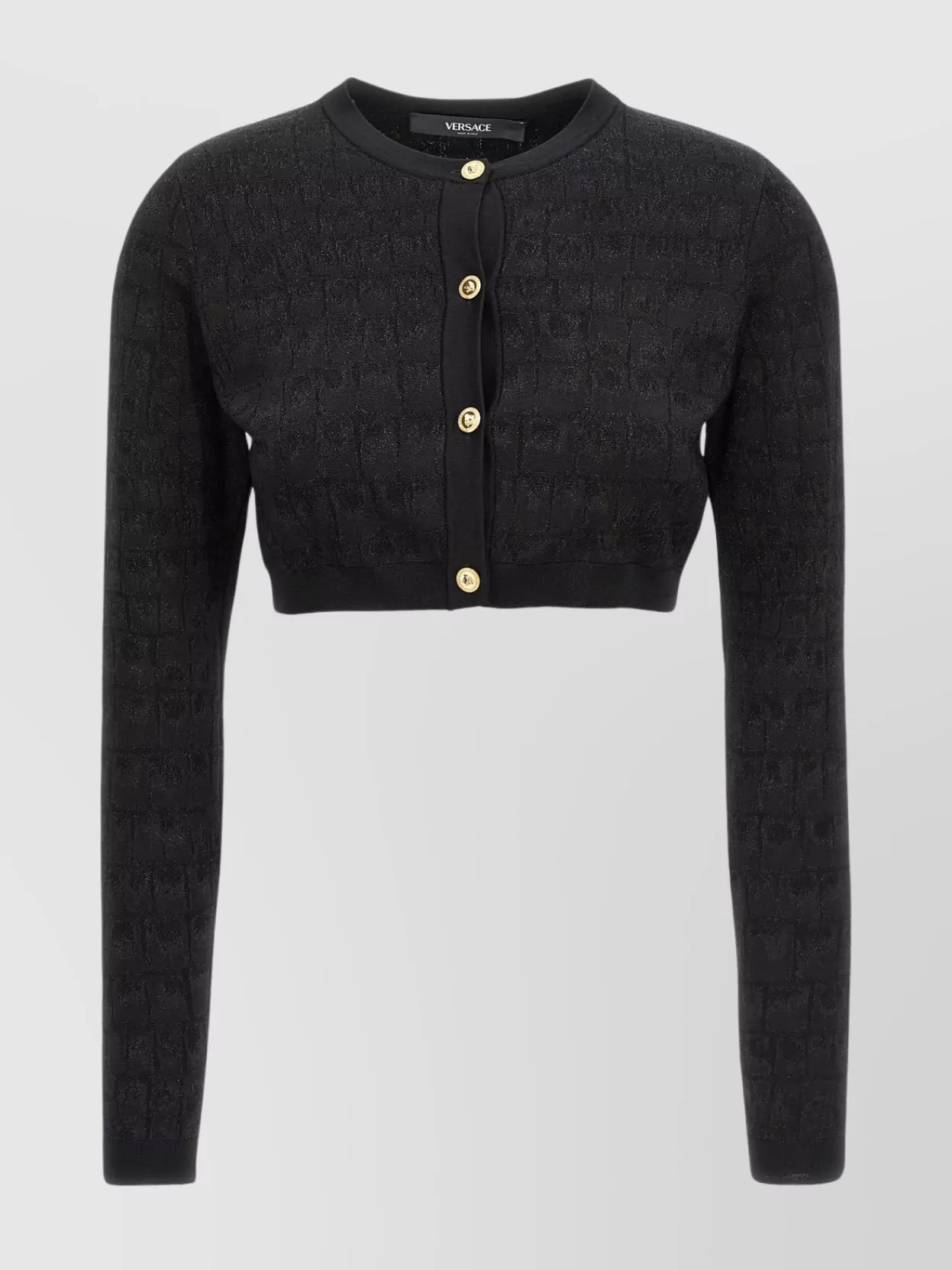 Versace Cropped Knit Cardigan Textured Pattern In Black