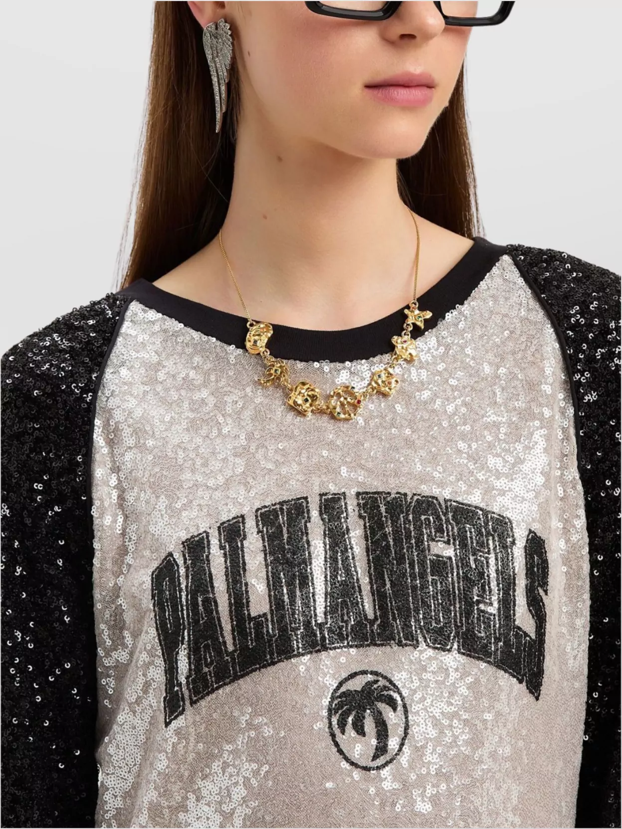 Palm Angels Mini Dress Sequin Design Crew Neck