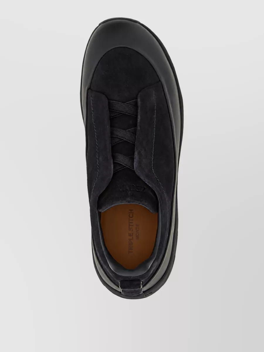 Zegna Leather Triple Stitch Monte Slip-On Sneakers