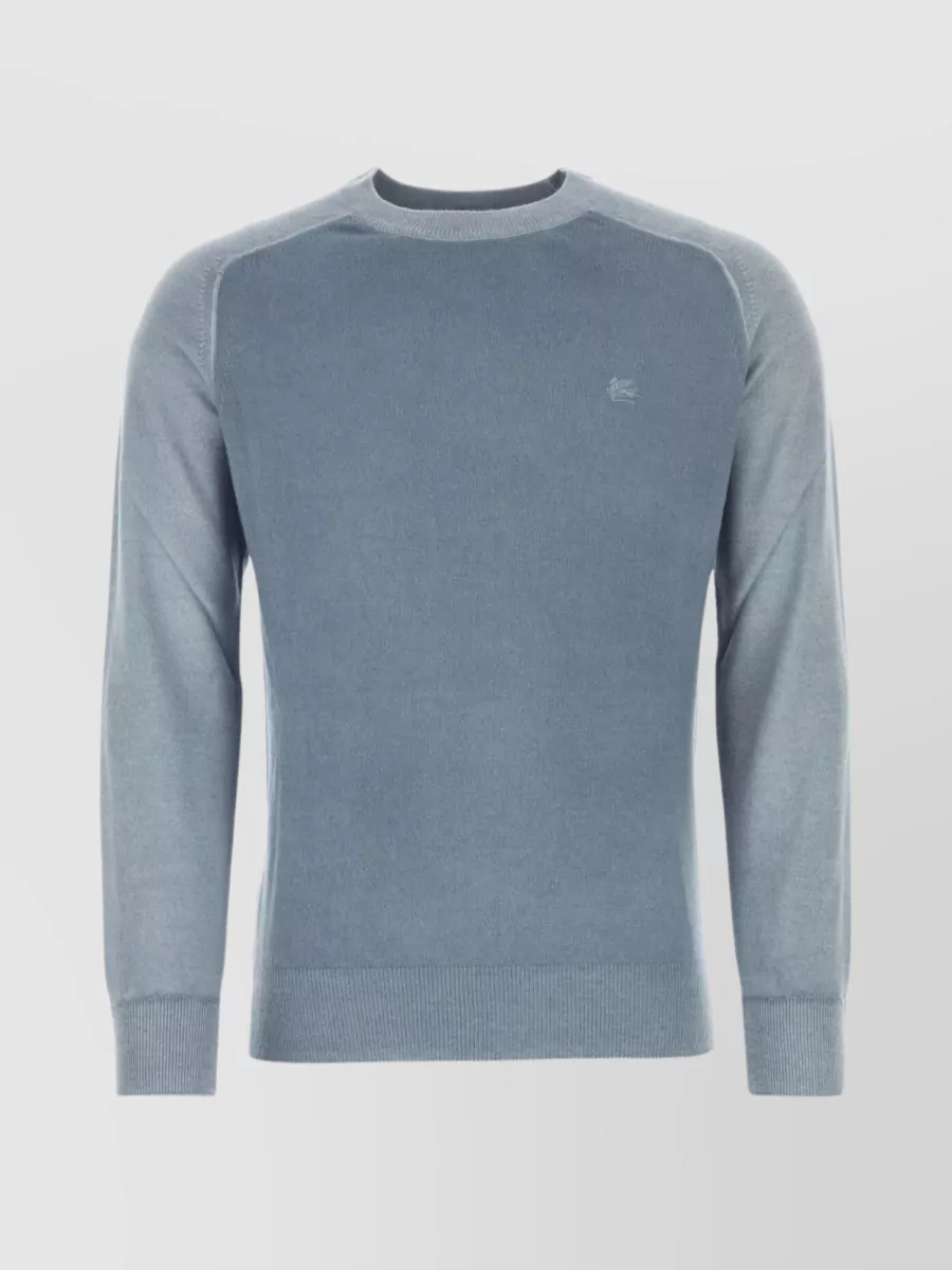 Shop Etro Ribbed Crew-neck Pure Wool Sweater In Blue