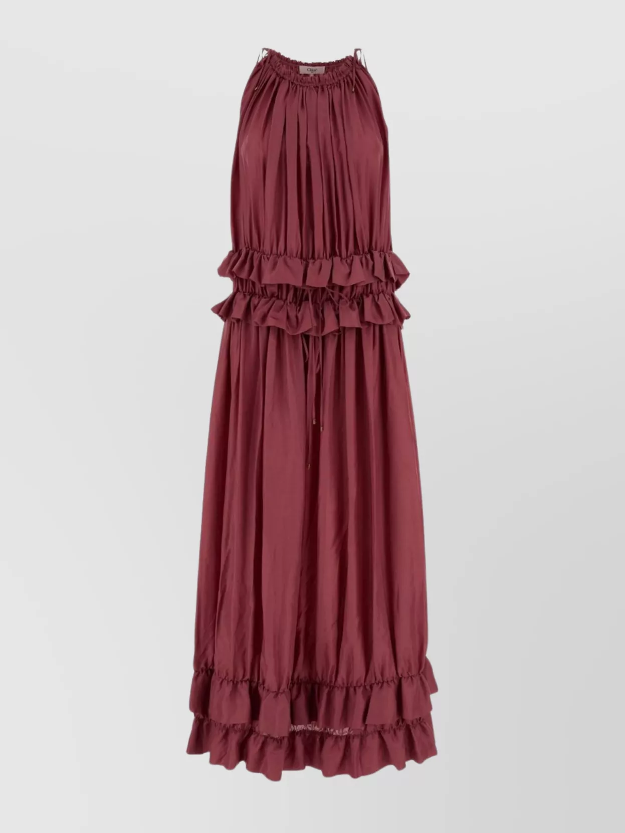 Chloé Maxi Dress With Halter Neckline And Ruffles In Red