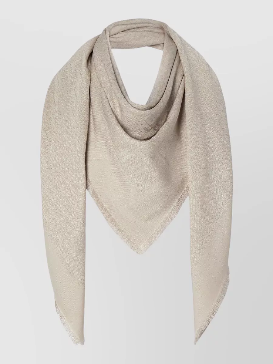 Fendi wool silk cashmere jacquard fringed shawl