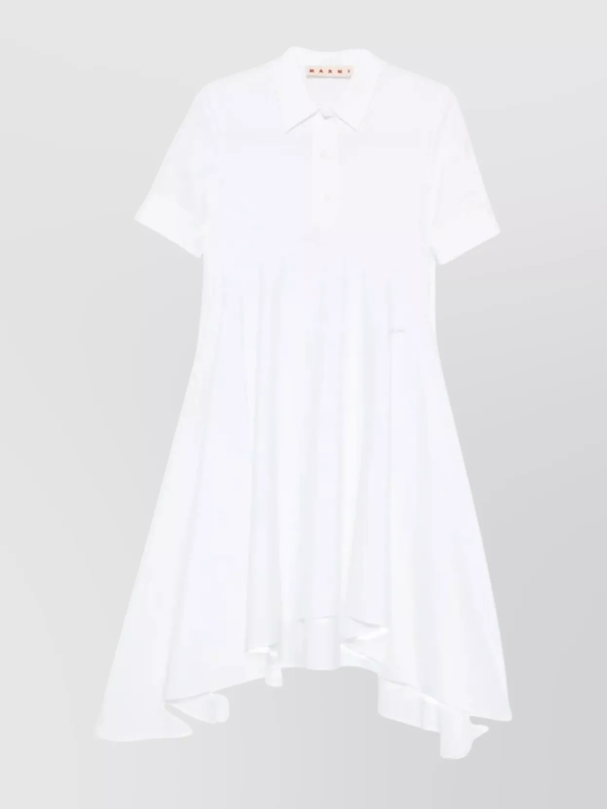 Marni Asymmetrical Cotton Dress Featuring Gathered Detail In White