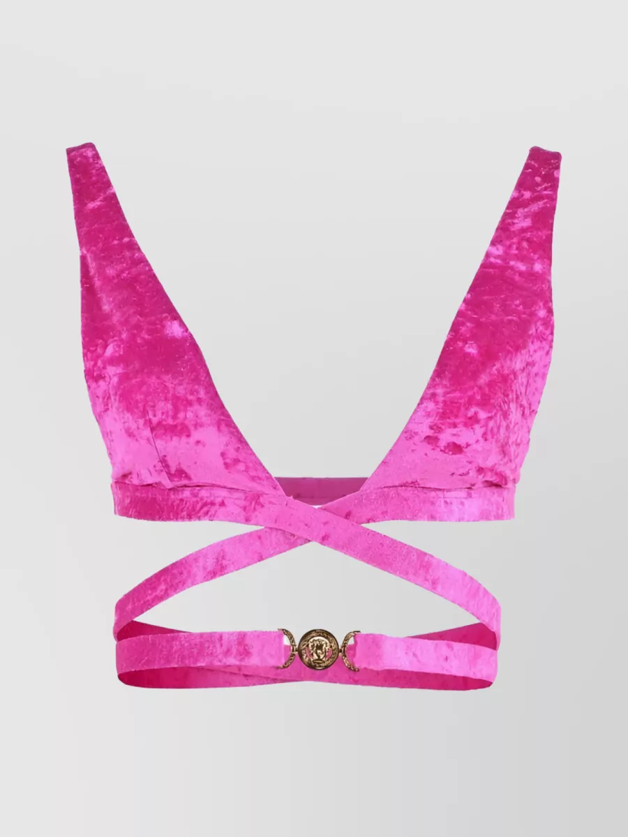 Shop Versace Medusa Triangle V-neck Bikini Stretch Design In Pink