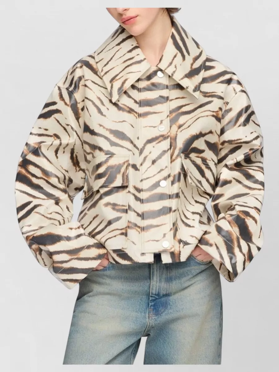 Ganni Laminated Zebra-Print Oversized Coat