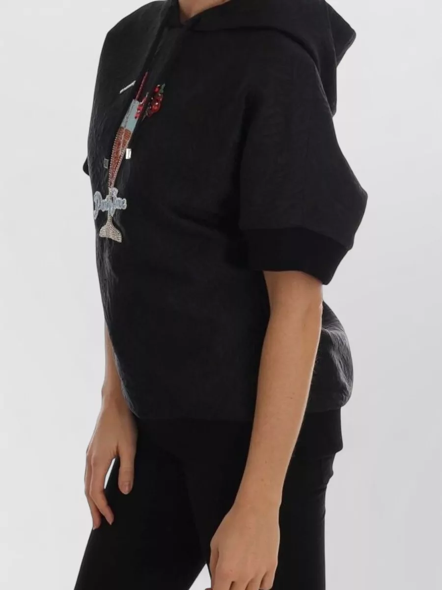 Dolce&Gabbana Silk-Blend Crystal-Embellished Short-Sleeve Hoodie