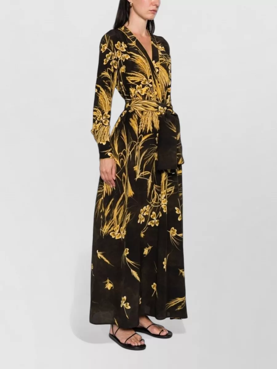 F.r.s For Restless Sleepers Silk Blend Floral Print V-Neck Long-Sleeve Maxi Dress