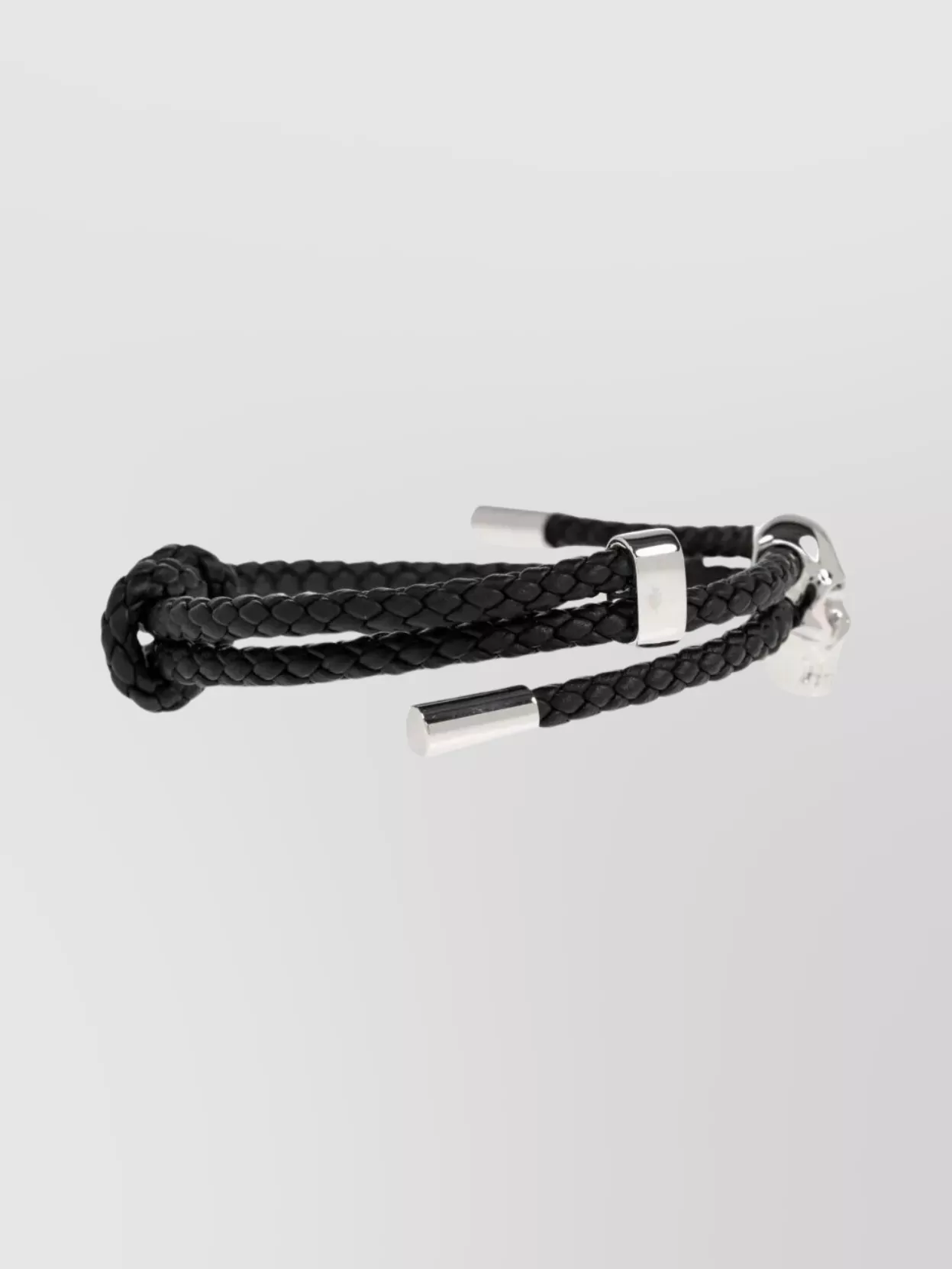 Alexander Mcqueen Skull Braided Leather Cord Bracelet Accessories In Black
