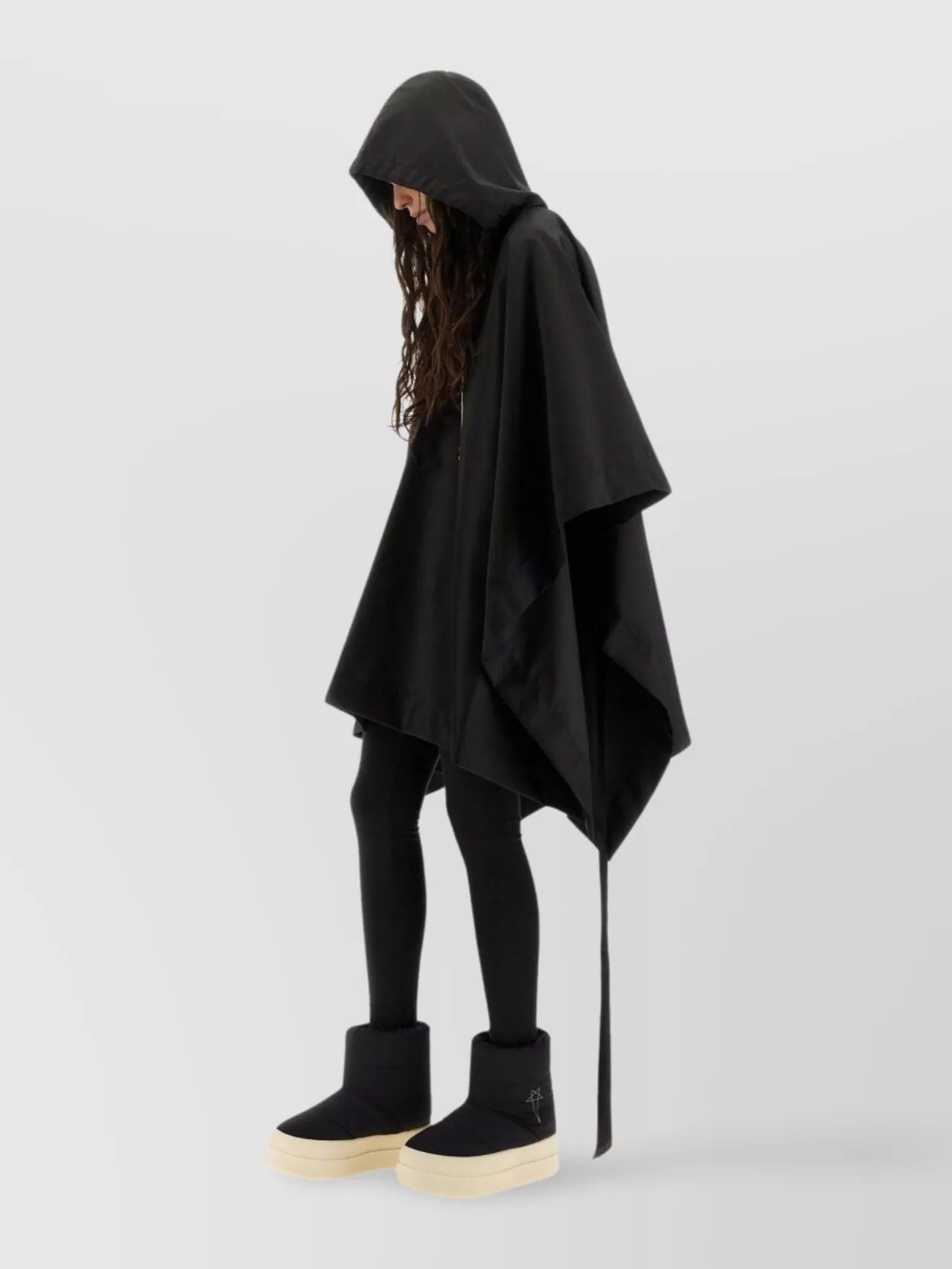 Rick Owens Drkshdw Asymmetric Cape Drawstring Hooded Coat In Black