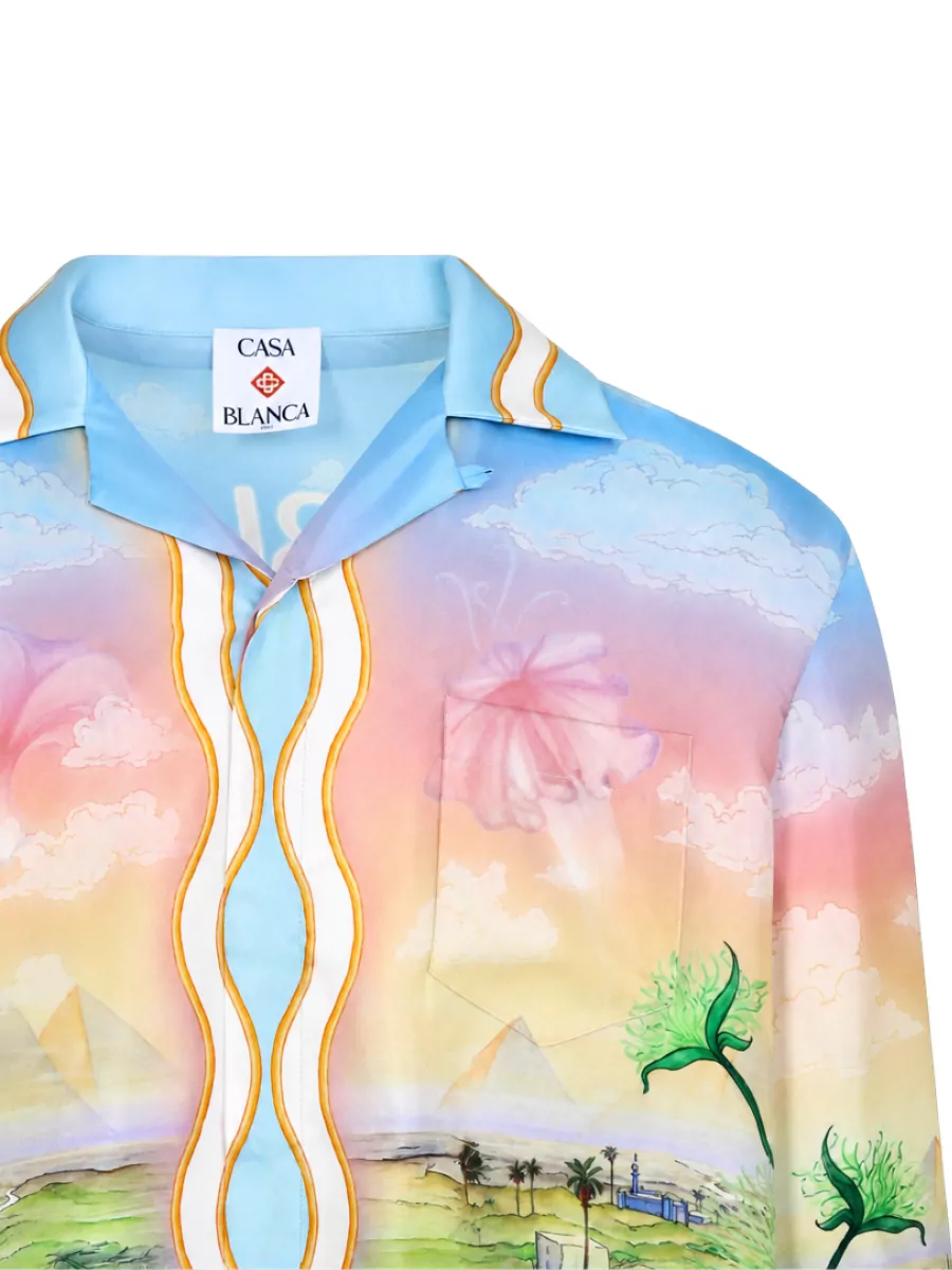 Casablanca Silk Printed Cuban Collar Long-Sleeve Shirt