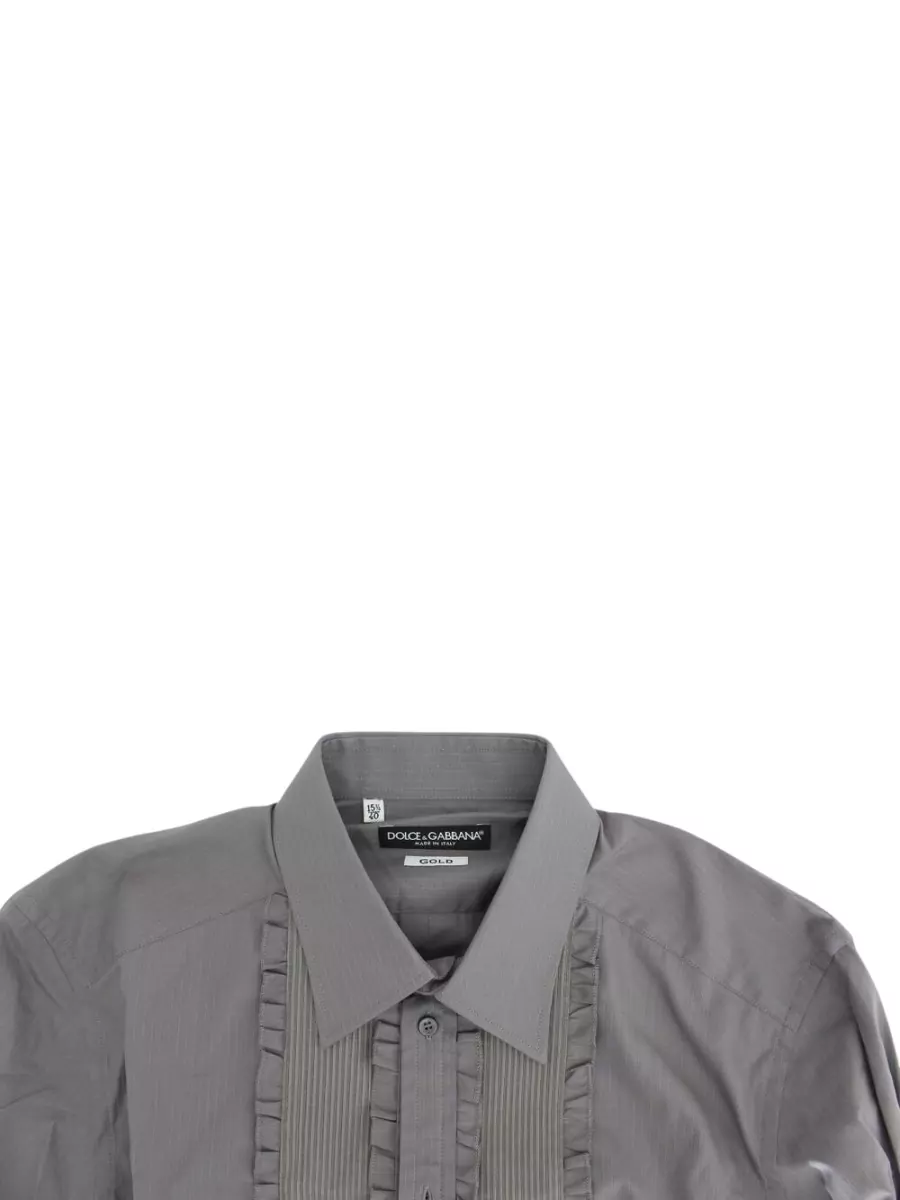 Dolce&Gabbana Cotton Pinstriped Pleated Ruffled Slim-Fit Dress Shirt