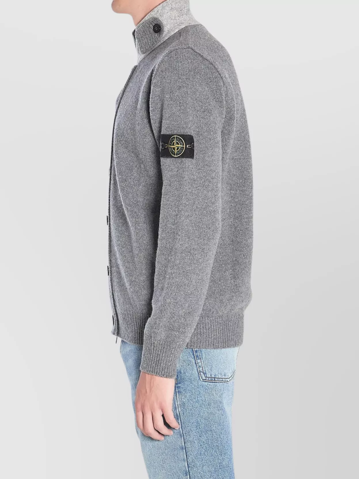 Stone Island Knit Button-up Jumper In Lamb Wool And Nylon Blend In Gray