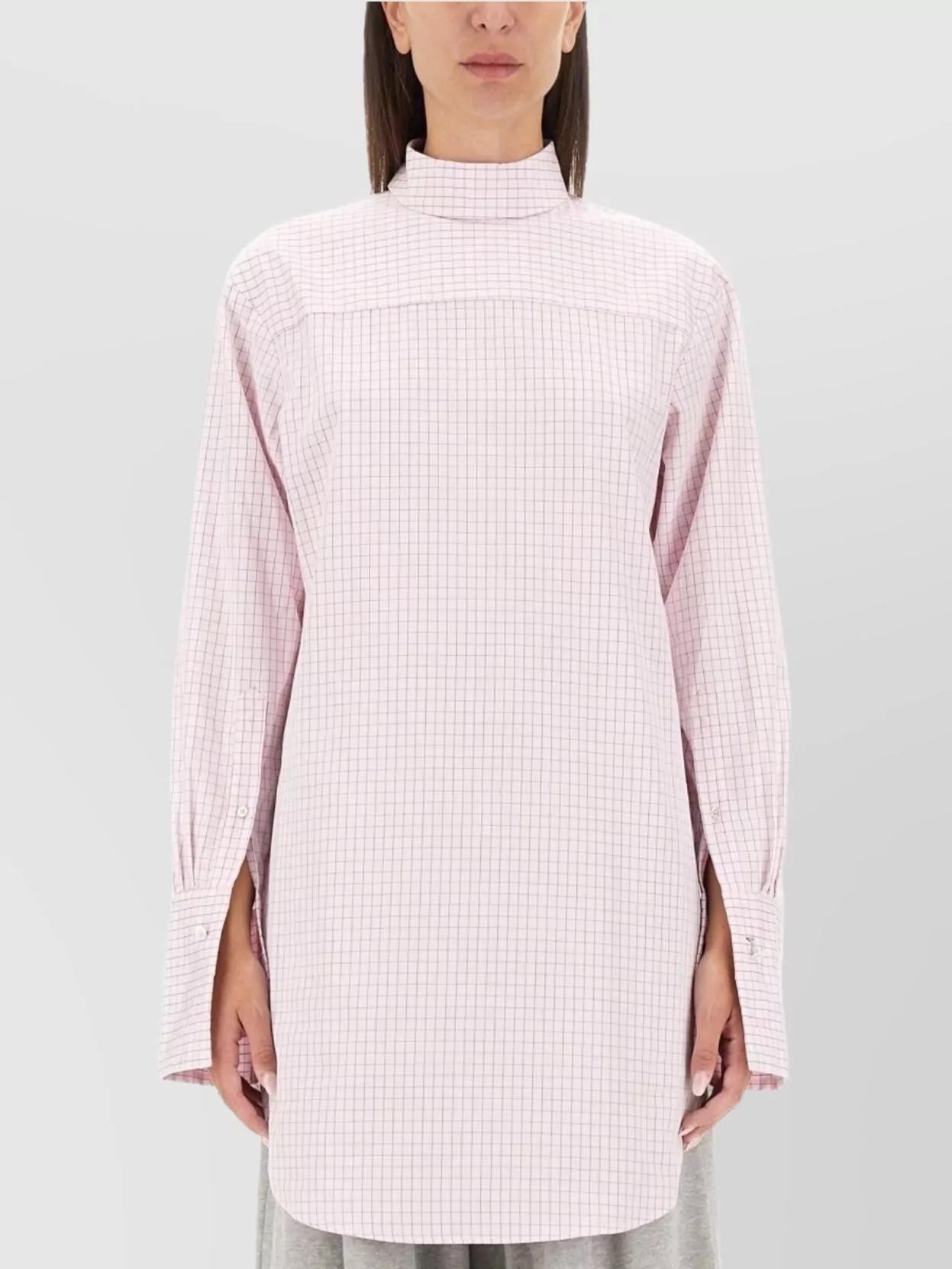Dries Van Noten Longline Checkered High Collar Shirt