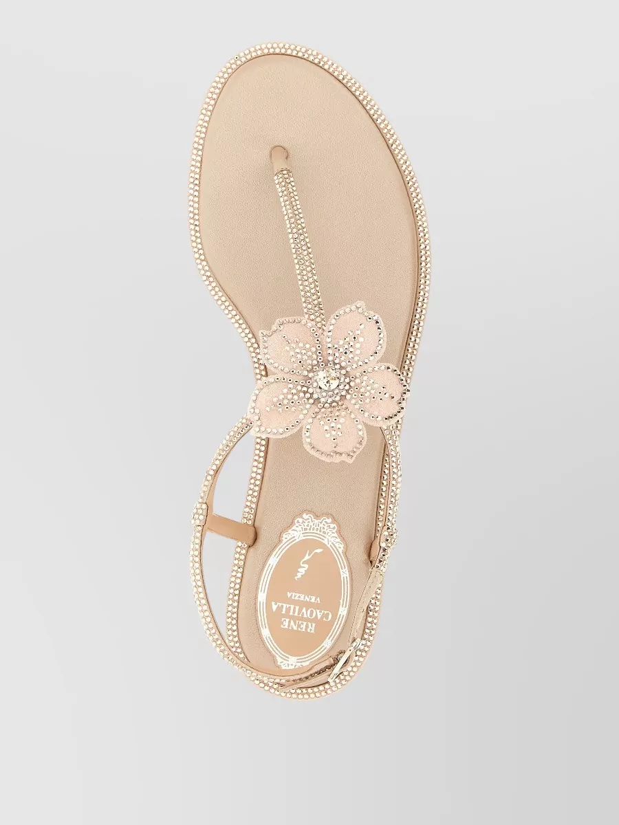 Rene Caovilla Flower Strap Flat Sole Slingback Sandals