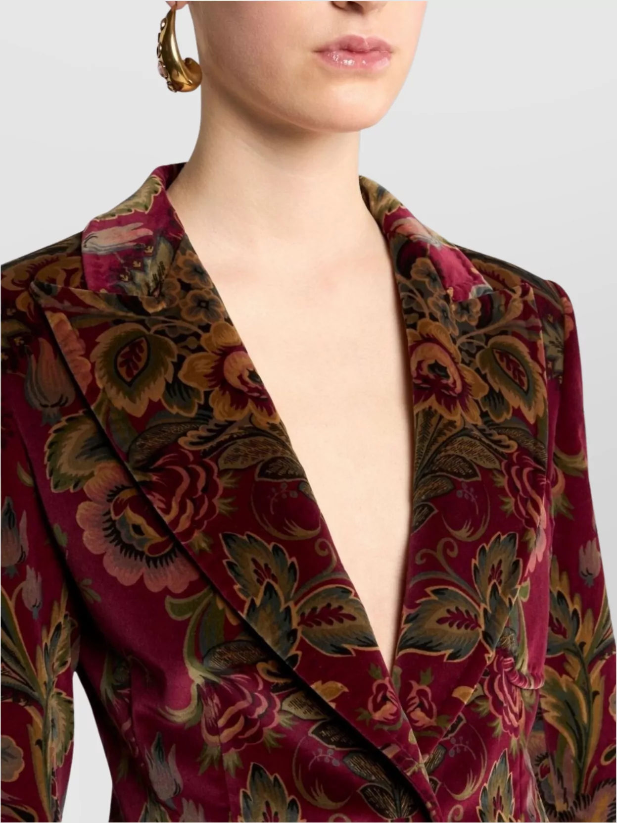 Etro Velvet Floral Pattern Long Sleeves Jacket In Red