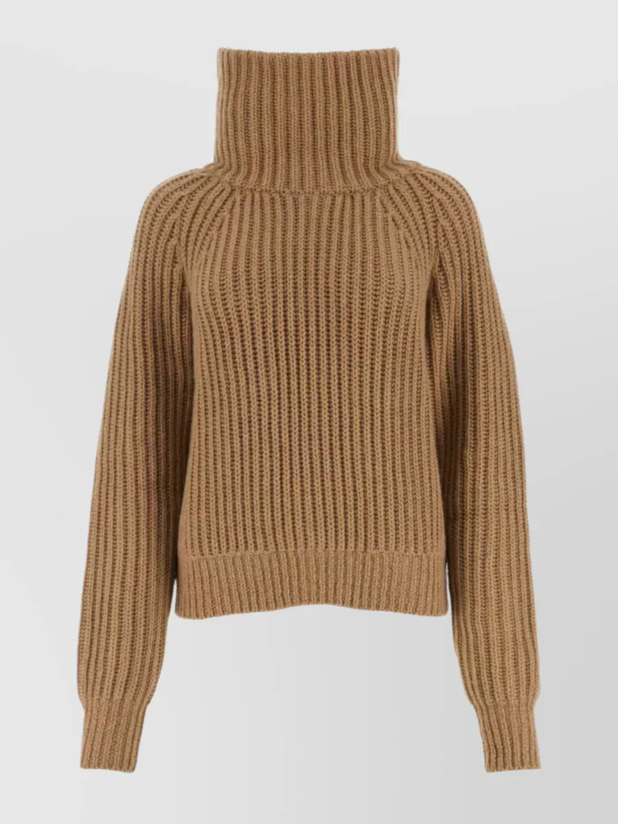 Shop Khaite Ribbed Turtleneck Cropped Knitwear In Brown