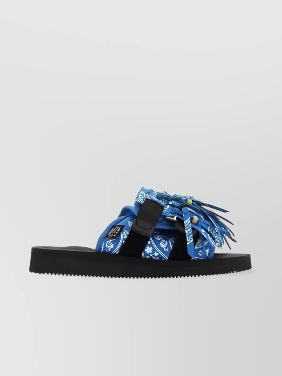 Shop Alanui Fringe Sandals With Side Buckle And Open Toe In Black