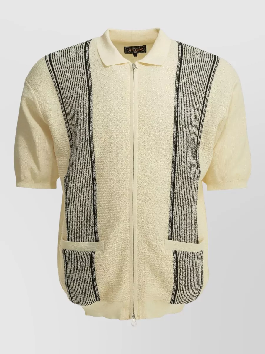 Beams Plus Textured knit zip cardigan