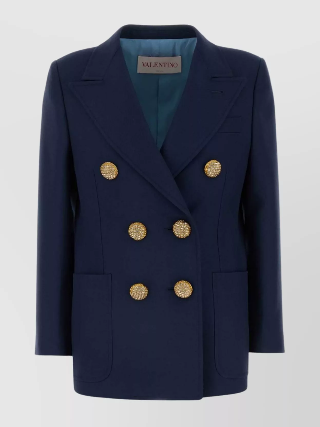 Valentino Double-breasted Wool Blazer Gold Buttons In Blue