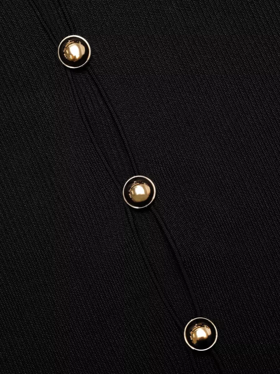 Self-Portrait Ribbed Knit Button-Down Top