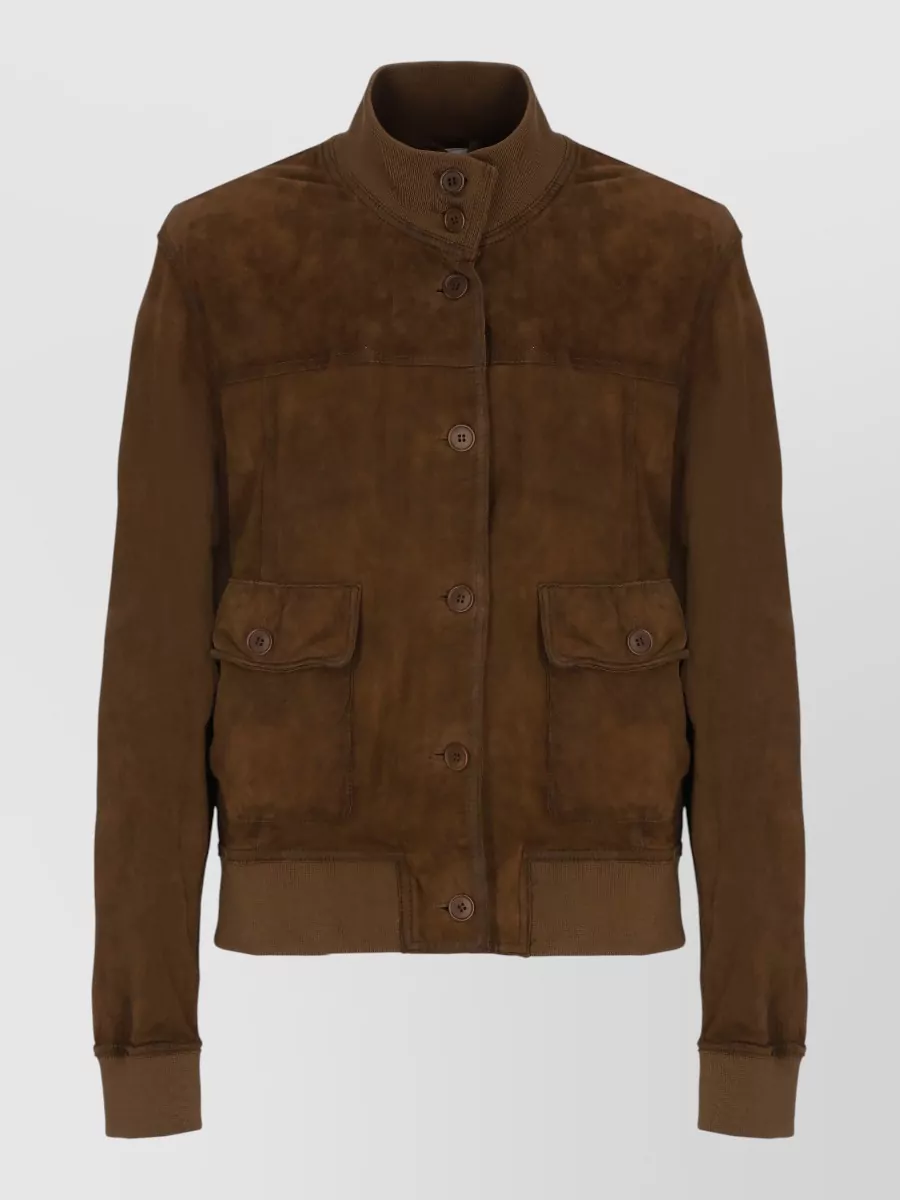 Parosh Suede high neck single breasted jacket