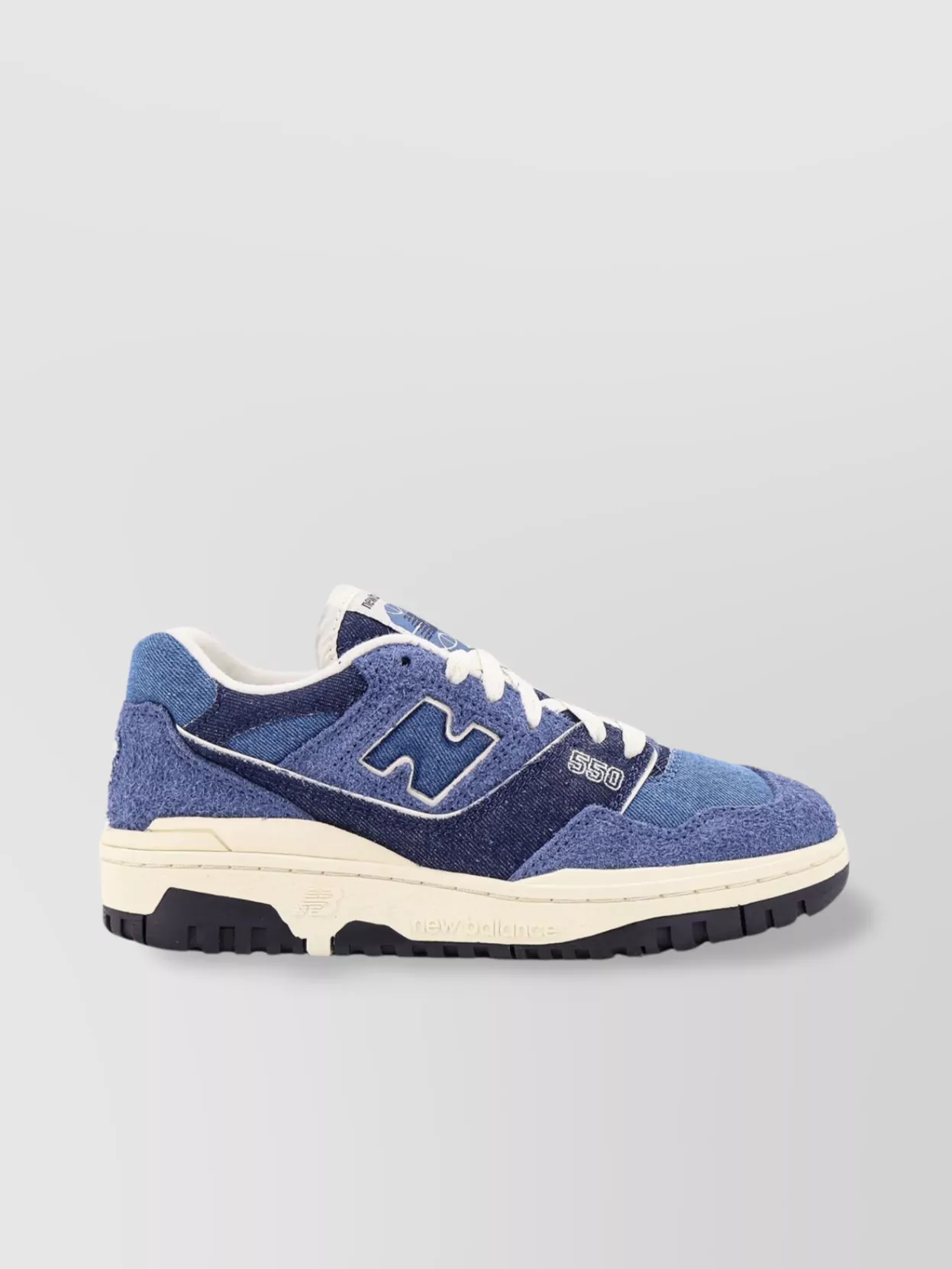 NEW BALANCE DENIM AND SUEDE SNEAKERS WITH CONTRAST STITCHING