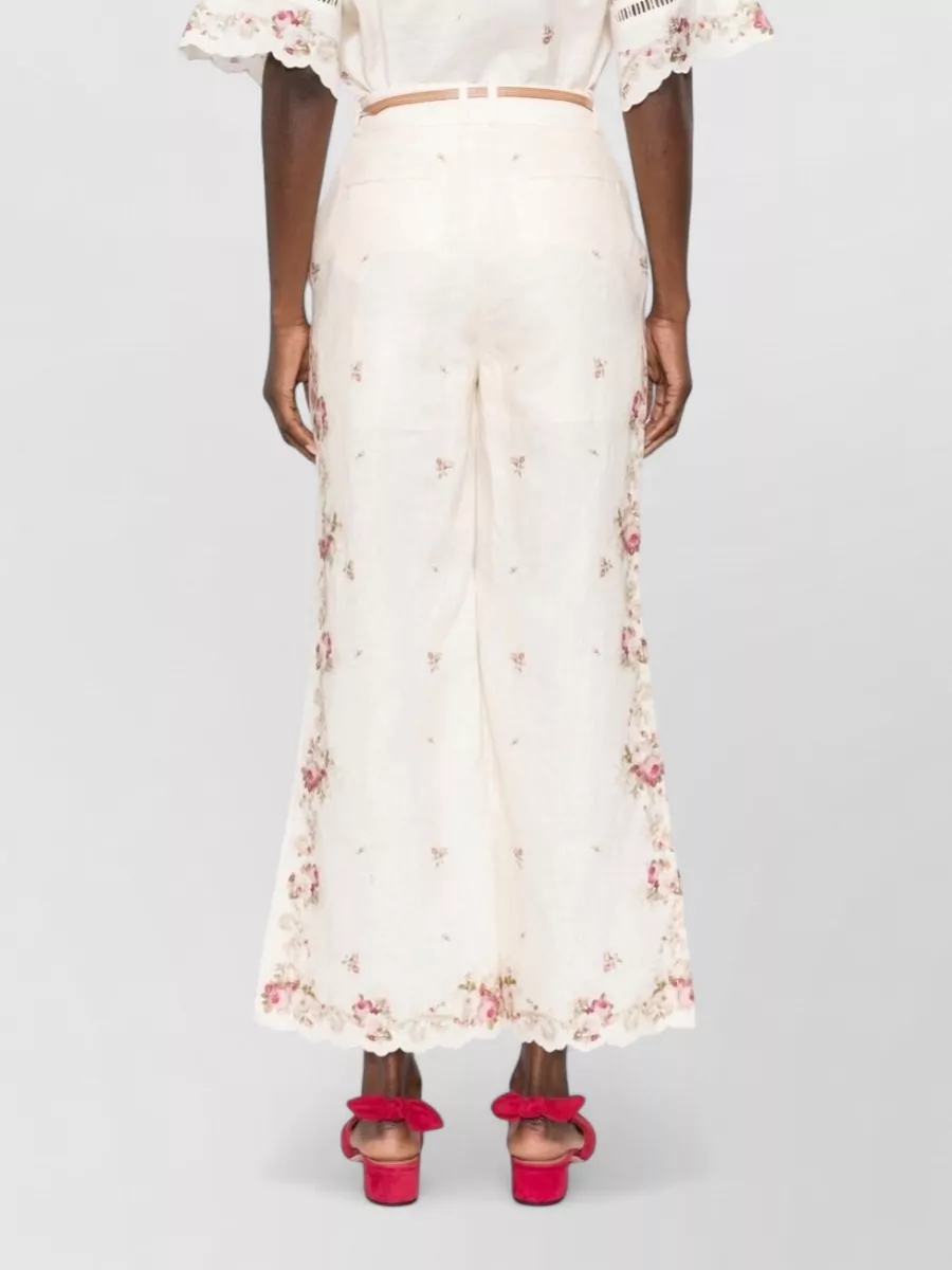 Zimmermann Floral-Print Linen High-Rise Flared Wide-Leg Trousers