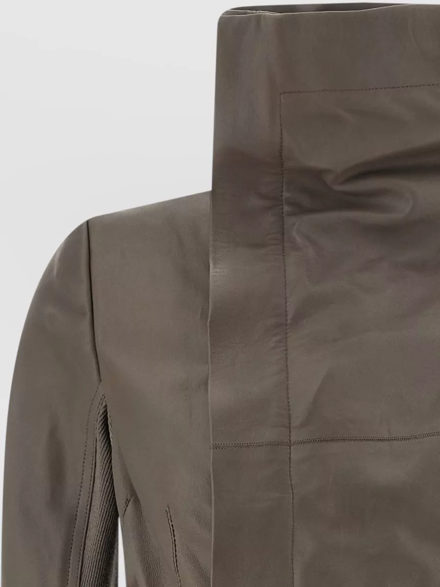 Rick Owens Leather Asymmetric Zip Fitted Jacket