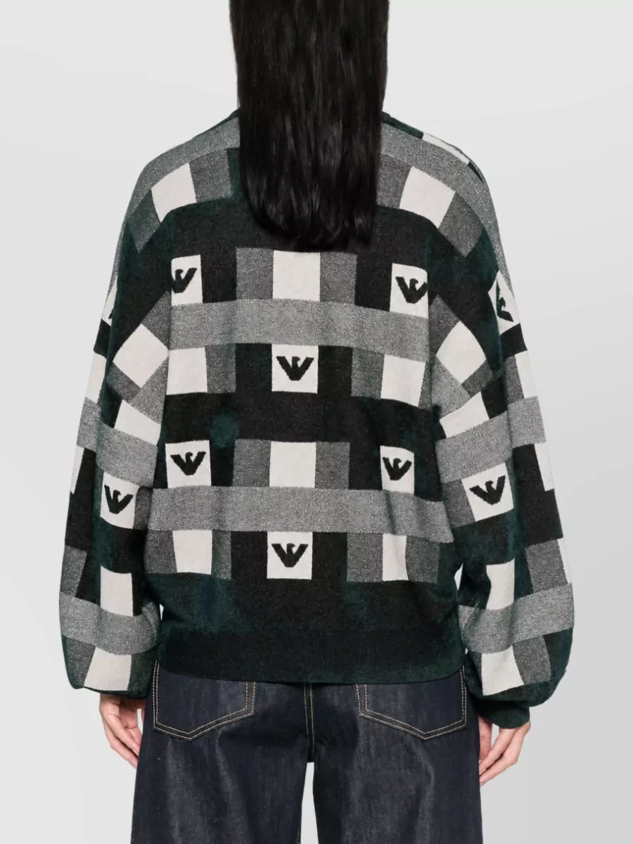 Emporio Armani Checked Logo-Intarsia Crew-Neck Sweatshirt