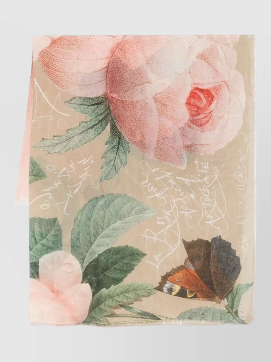 Faliero Sarti Rose-Print Frayed-Edge Square Scarf