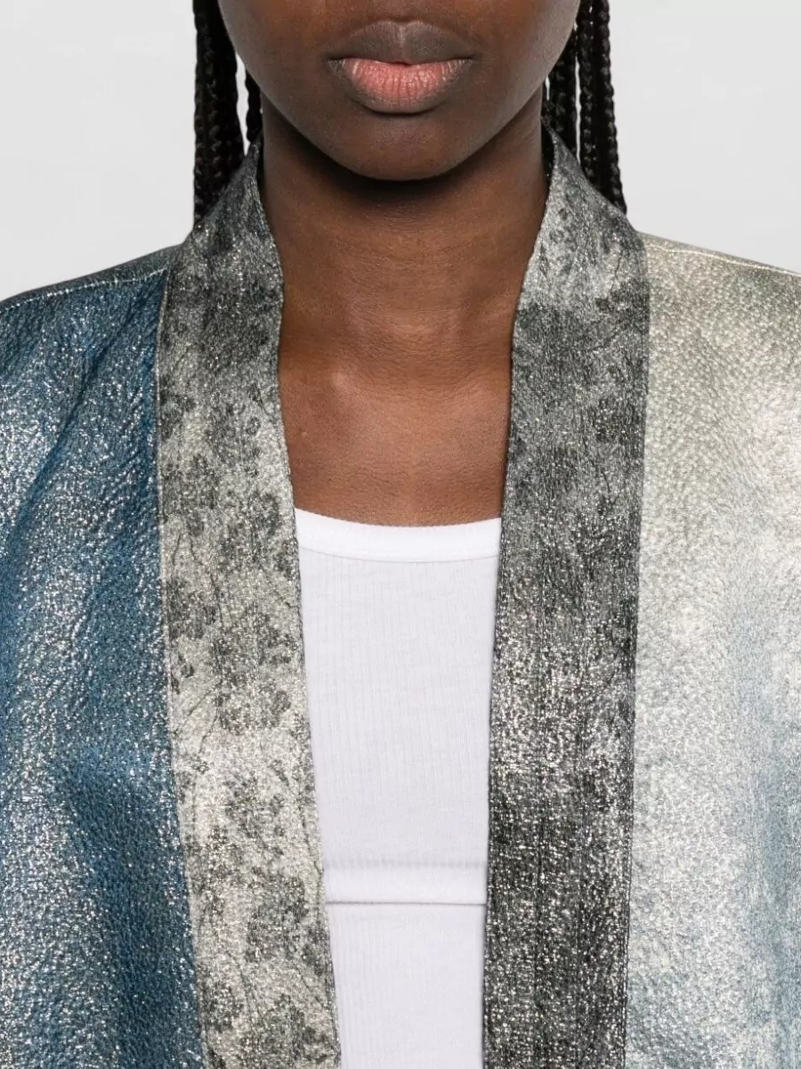 Pierre Louise Mascia Kimono Jacket Contrast Trim Floral Pattern