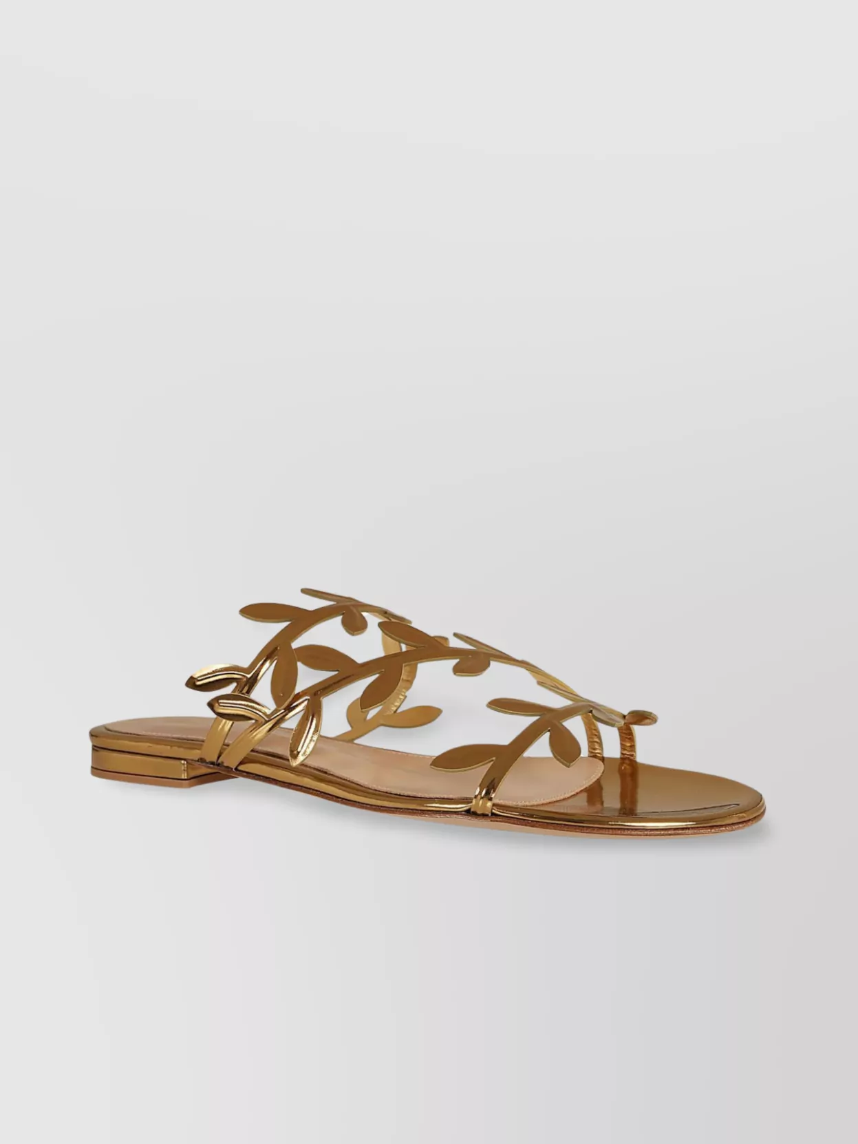 Shop Gianvito Rossi Leaf Embellished Metallic Strappy Sandals